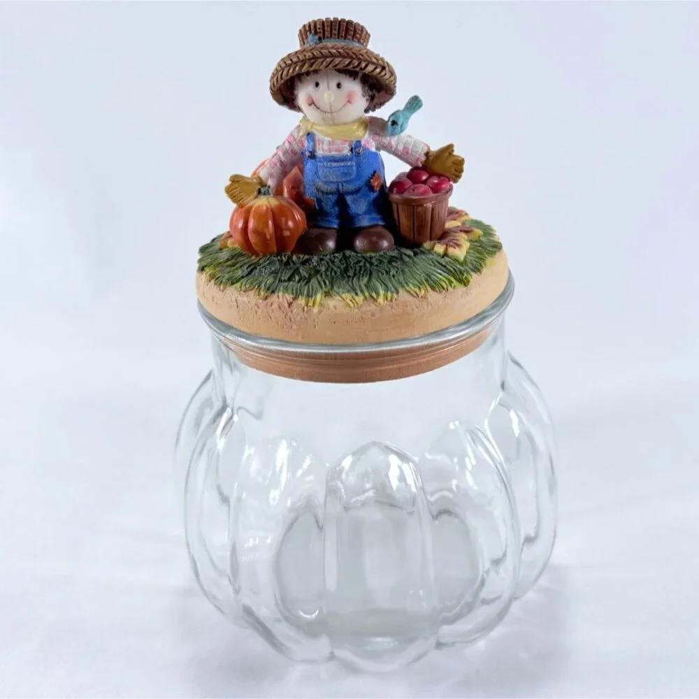 Avon Gift Collection Country Harvest‎ Candle Topper on Clear Homco Candy Jar
